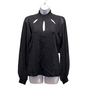 INC Black Keyhole Neck Blouse – Long Sleeve Dressy Top – Women’s L